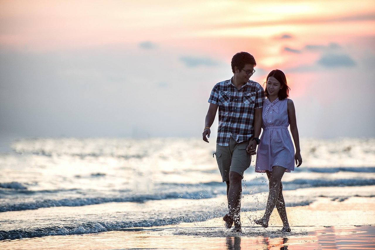 happy valentines day, couple, holding hands, beach, lovers, affection, walk, walking, together, walking together, nature, asian couple, shore, seashore, affectionate, happy couple, love, outdoor, smiling, relationship, pair, girl, sea, ocean, seaside, people, water, asia