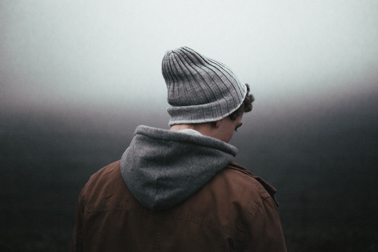 man, back, back view, beanie, bonnet, boy, jacket, male, model, person, haze, fog, portrait, boy, boy, boy, boy, boy