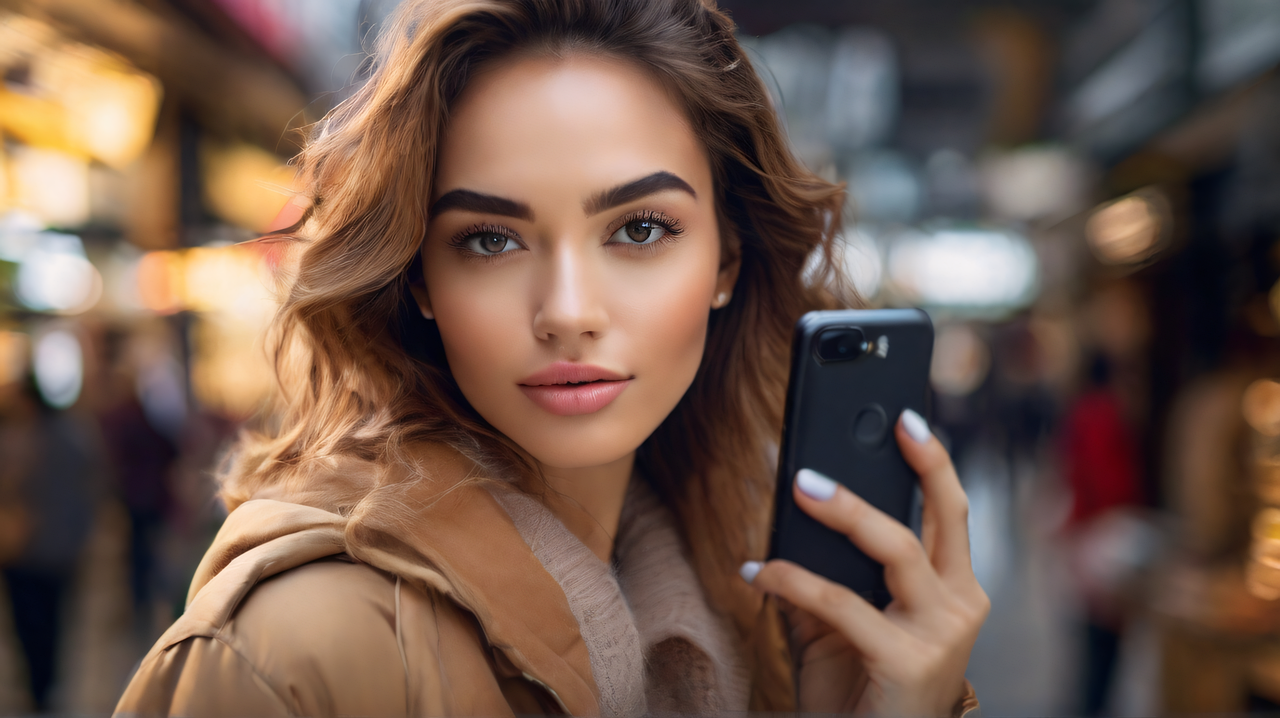 ai generated, woman, model, phone, smartphone, joyful, young, fashion, fashionable