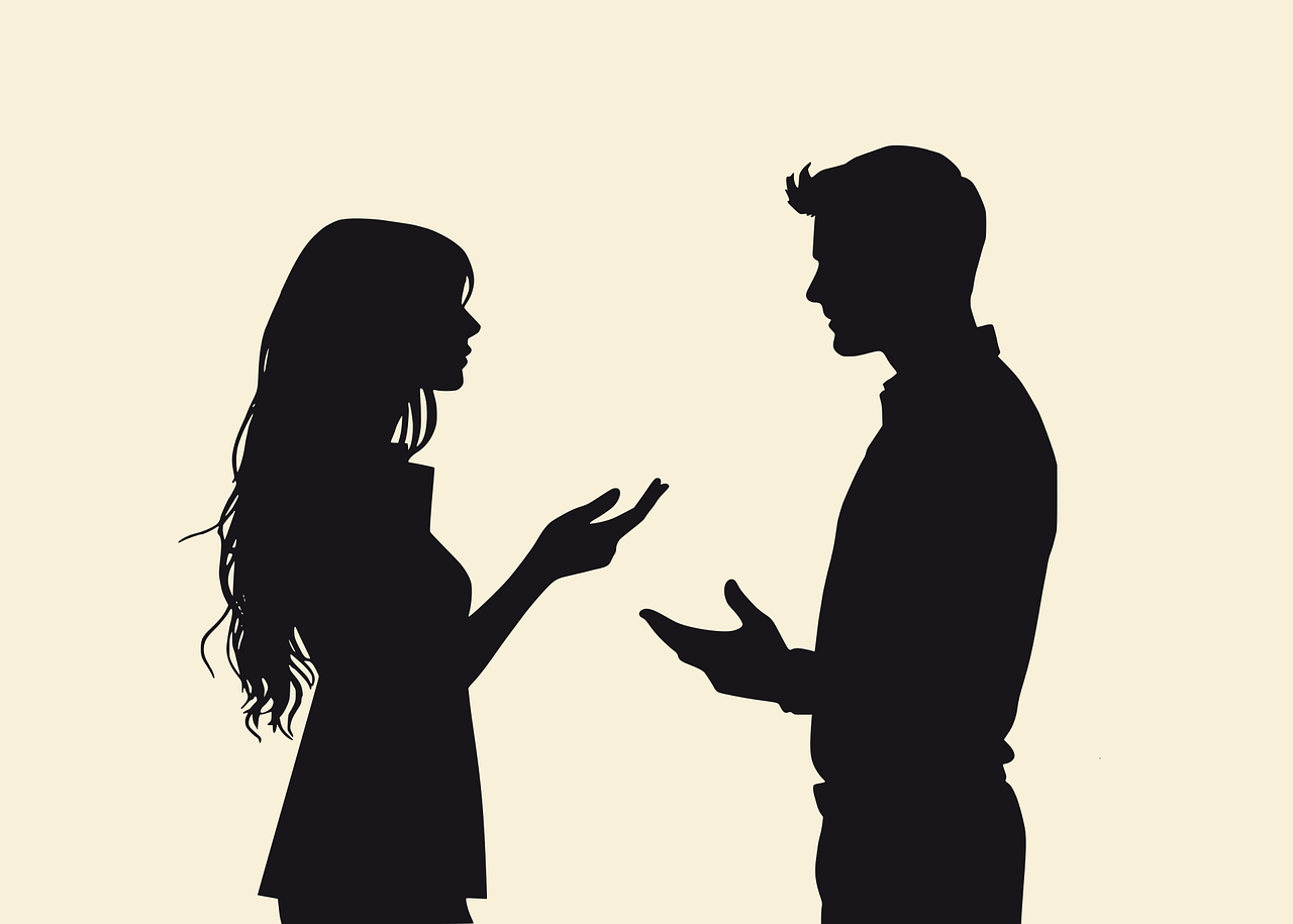 debate, conversation, silhouette, communication, argument, dialogue, couple, interaction, discussion, relationship, connection, exchange, talk, understanding, engagement, listening, conflict, expression, perspective, gesture, book cover